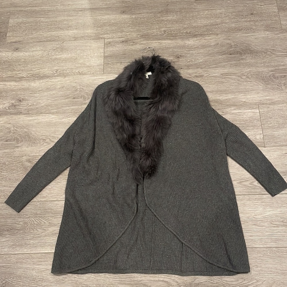 Joie real rabbit fur wool cashmere blend cardigan with removable fur Size Small